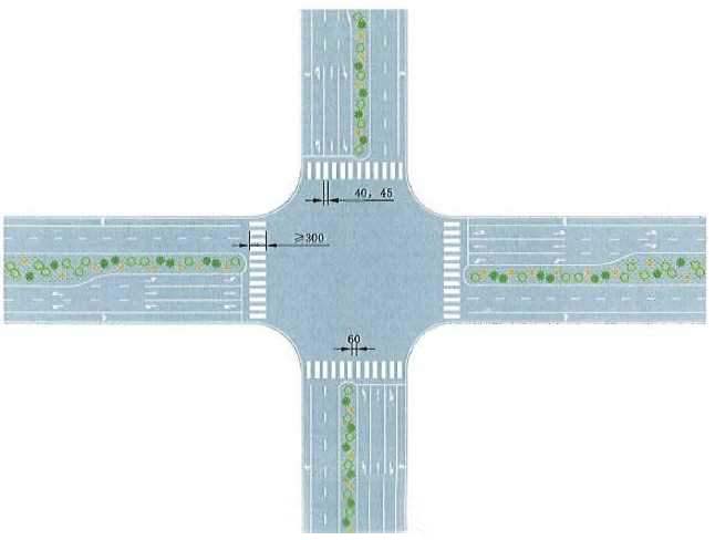 与道路中心线垂直的人行横道线