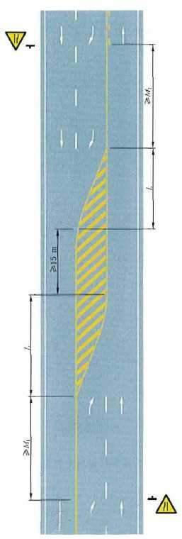 三车行道道路填充线渐变段标线设置示例
